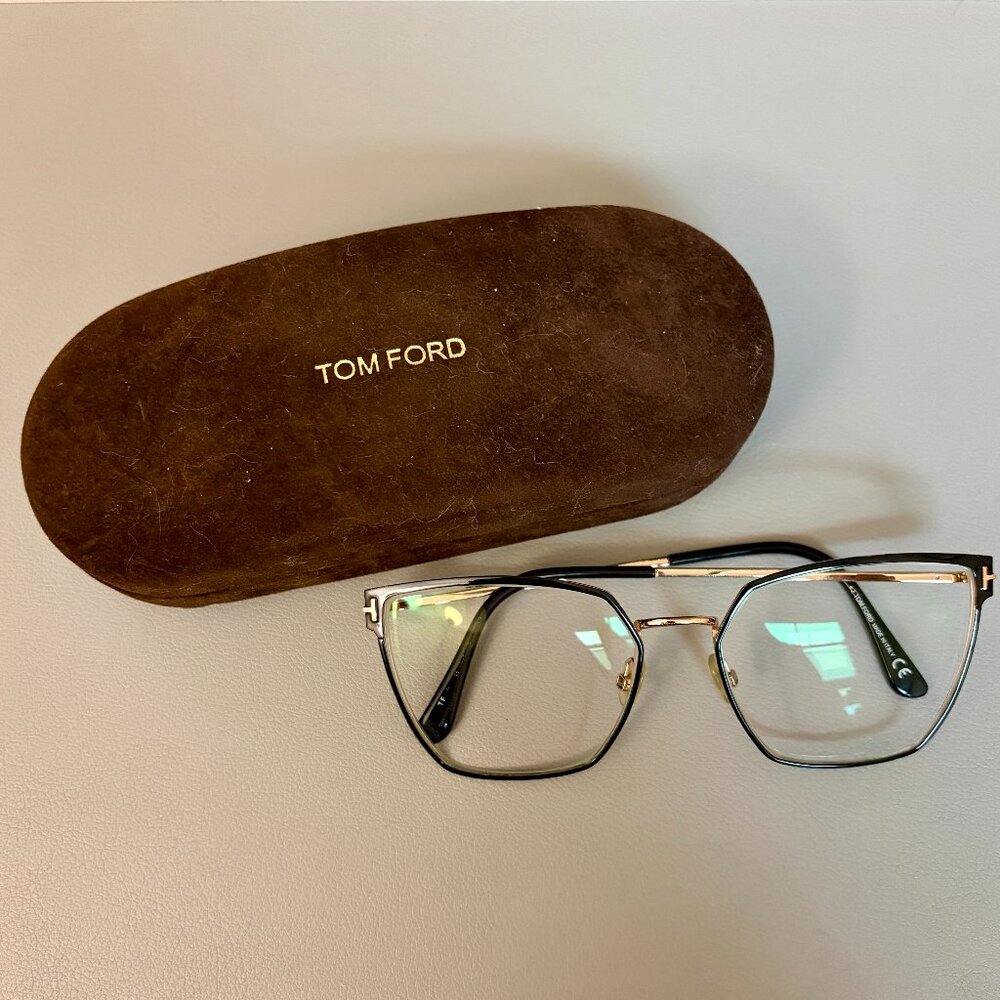Tom Ford Black and Gold Metallic Geometric Women's Glasses FT5574